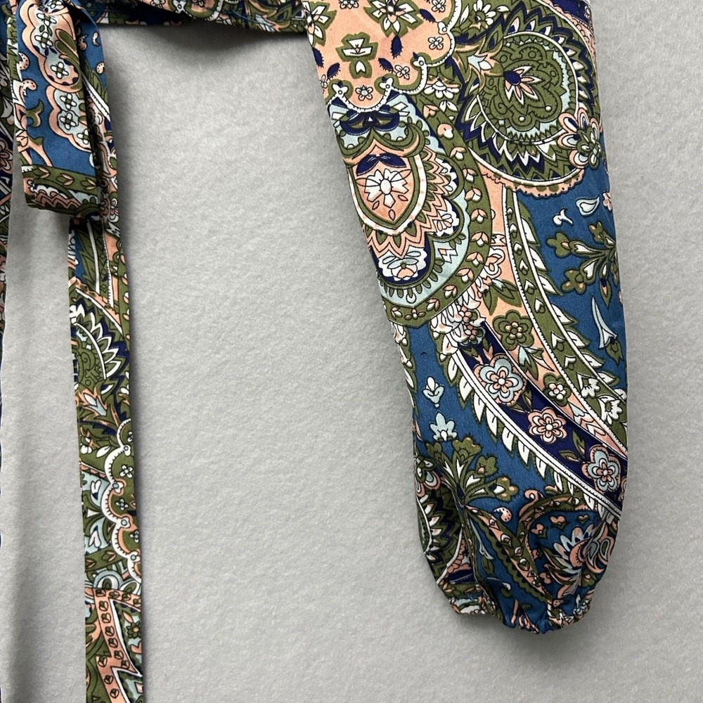 SHEIN Curve Paisley Tie Front Crop Top Womens 2XL Blue Green Boho Long Sleeve - Picture 6 of 16